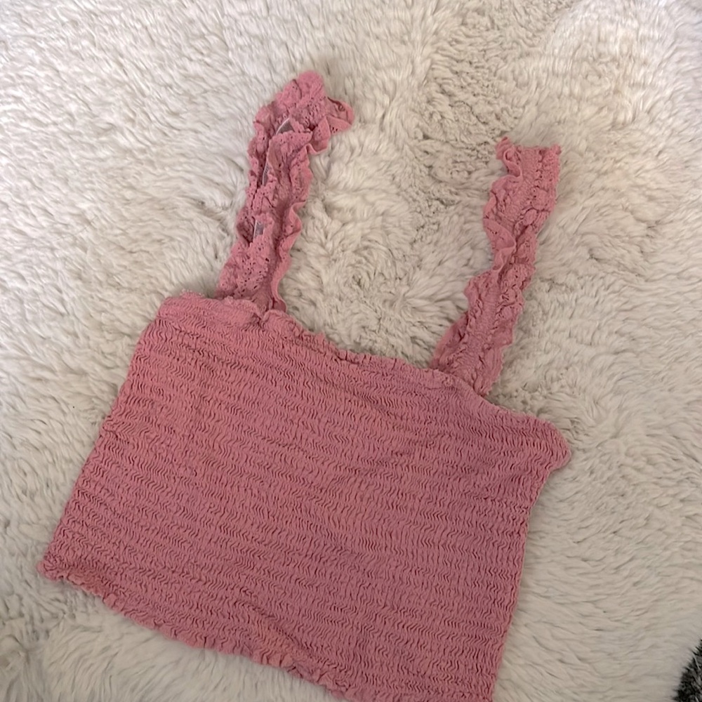 Pink shirred crop tank